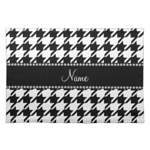 Personalized name white houndstooth placemat