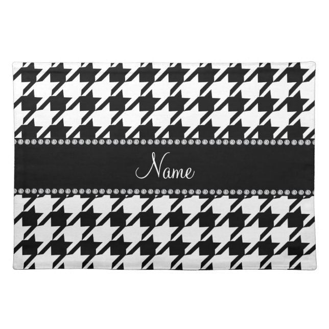 Personalized name white houndstooth placemat (Front)