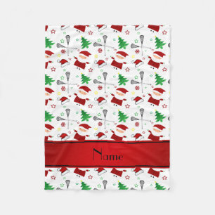 Personalized name white lacrosse christmas pattern fleece blanket