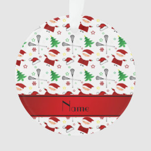 Personalized name white lacrosse christmas pattern ornament