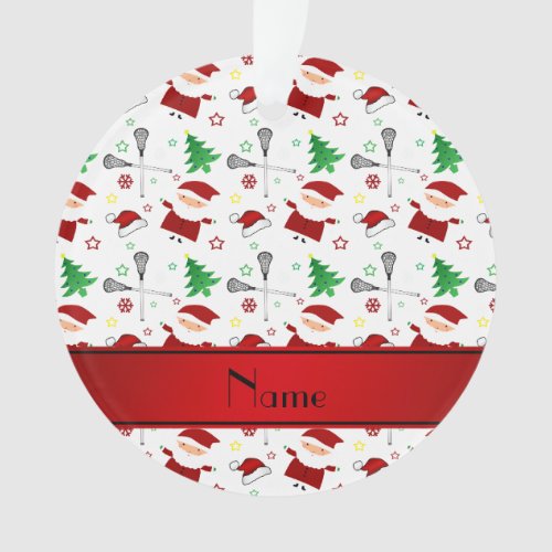 Personalized name white lacrosse christmas pattern ornament