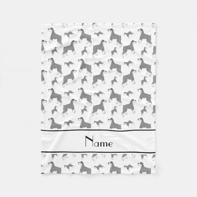 Personalized name white Miniature Schnauzer dogs Fleece Blanket (Front)