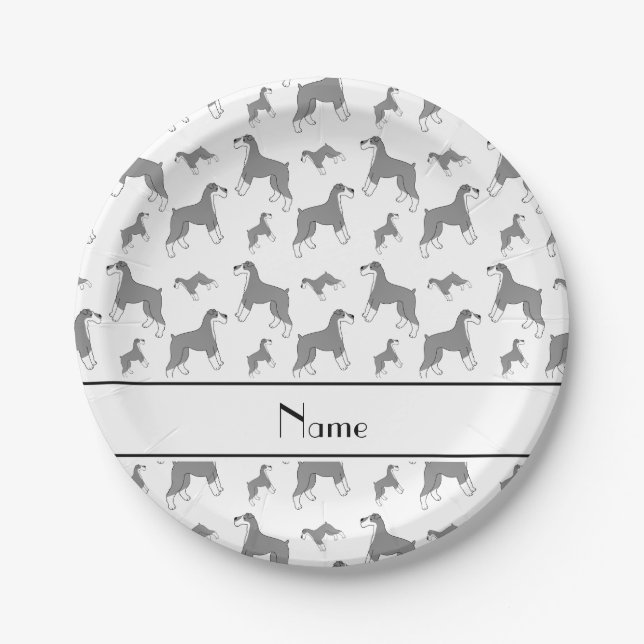 Personalized name white Miniature Schnauzer dogs Paper Plates (Front)