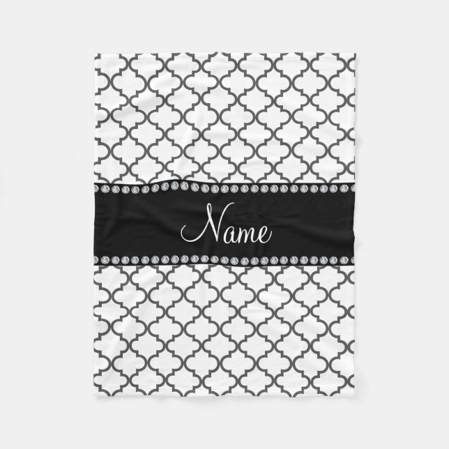 Personalized name White moroccan Fleece Blanket (Front)