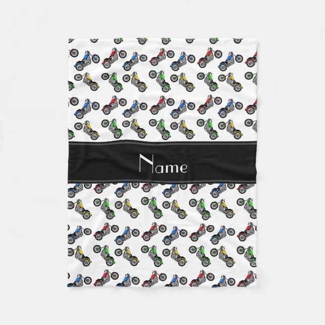 Personalized name white motorcycles fleece blanket (Front)