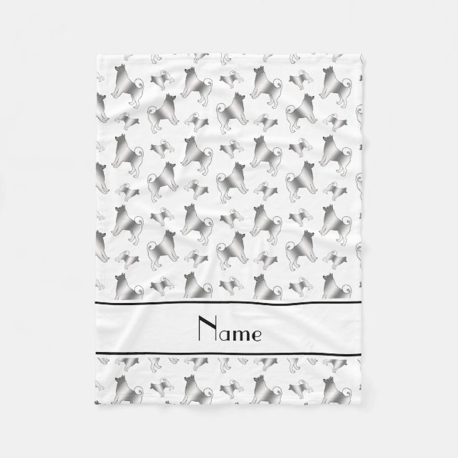 Personalized name white Norwegian Elkhound dogs Fleece Blanket (Front)