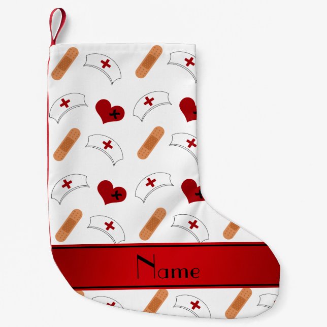 Personalized name white nurse pattern small christmas stocking (Front)