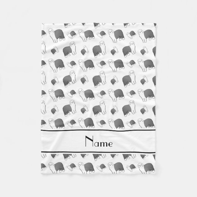 Personalized name white Old English Sheepdog dogs Fleece Blanket (Front)