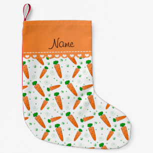 Personalized name white orange carrots small christmas stocking