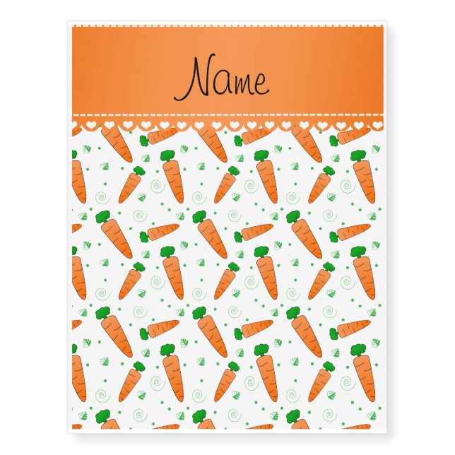 Personalized name white orange carrots temporary tattoos (Front)