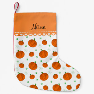 Personalized name white orange pumpkins small christmas stocking