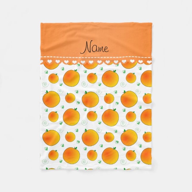 Personalized name white peaches green leaves swirl fleece blanket (Front)