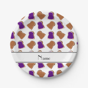 Personalized name white peanut butter jelly paper plates