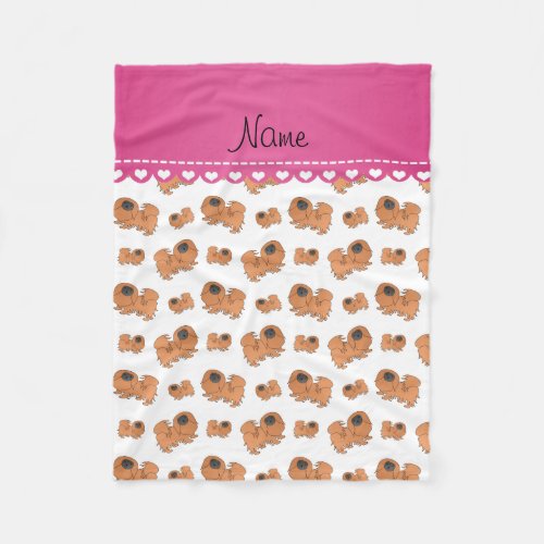 Personalized name white Pekingese dogs Fleece Blanket