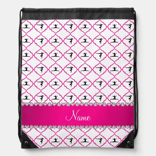 Personalized name white pink moroccan gymnastics drawstring bag