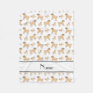 Personalized name white Pug dogs Fleece Blanket