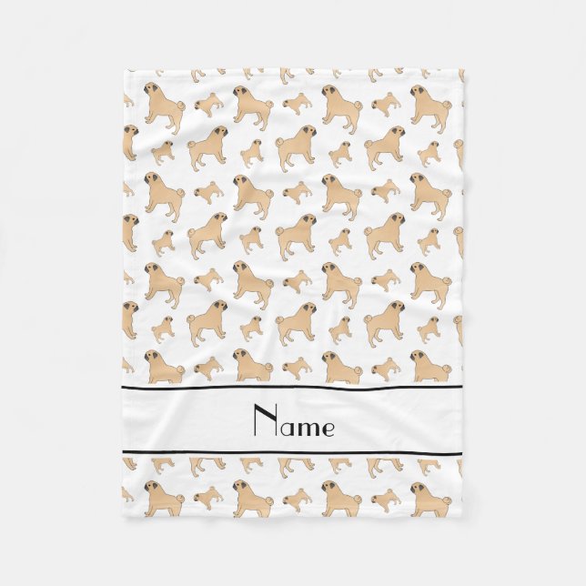 Personalized name white Pug dogs Fleece Blanket (Front)