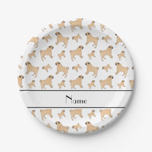 Personalized name white Pug dogs Paper Plates