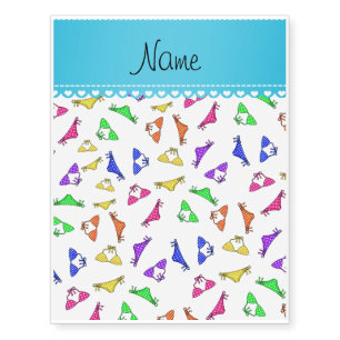 Personalized name white rainbow bikinis temporary tattoos