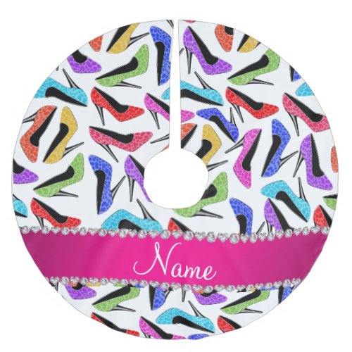 Personalized name white rainbow leopard high heels brushed polyester tree skirt