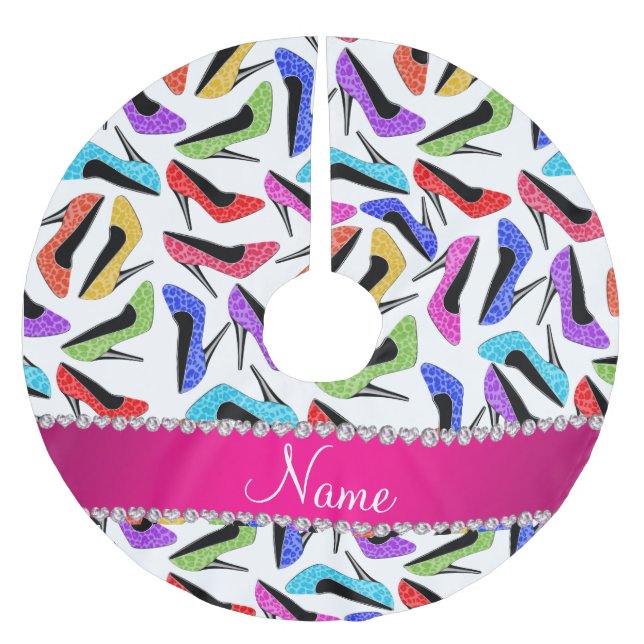 Personalized name white rainbow leopard high heels brushed polyester tree skirt (Front)