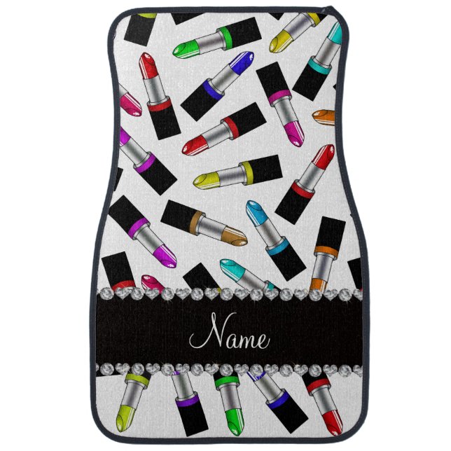 Personalized name white rainbow lipstick car mat (Front)