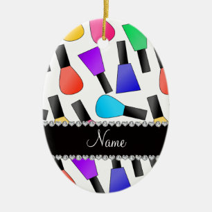 Personalized name white rainbow nail polish ceramic ornament