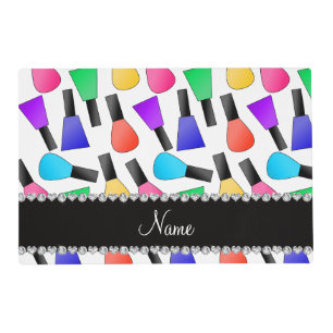 Personalized name white rainbow nail polish placemat