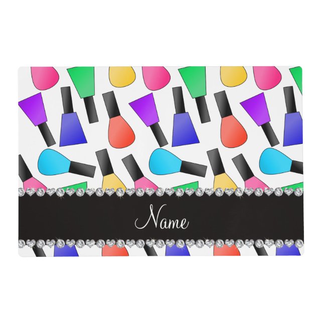 Personalized name white rainbow nail polish placemat (Front)