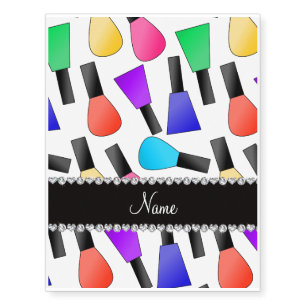 Personalized name white rainbow nail polish temporary tattoos