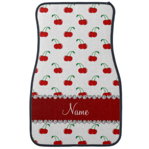 Personalized name white red cherries red stripe car floor mat