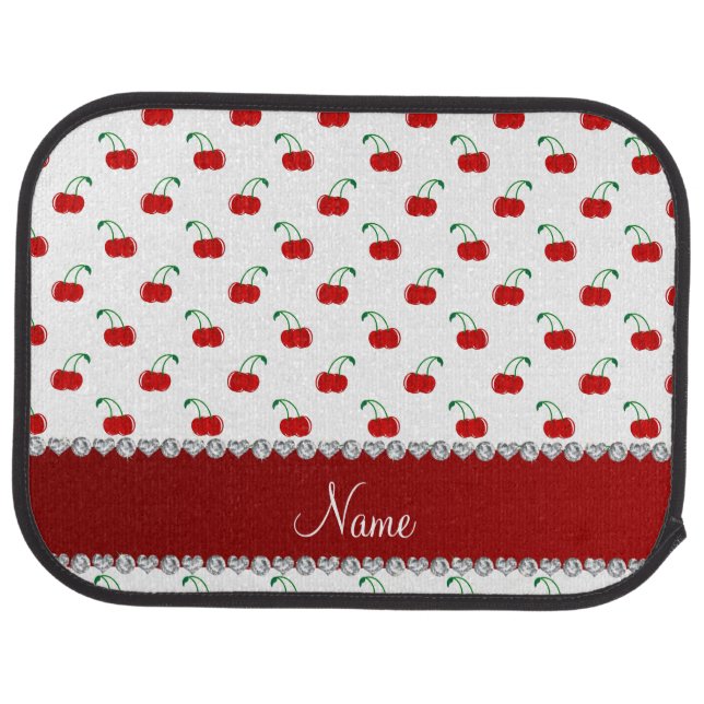 Personalized name white red cherries red stripe car mat (Rear)