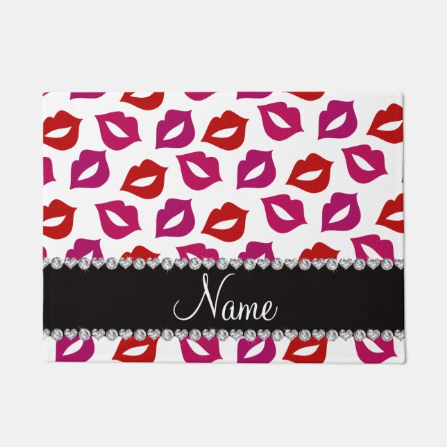 Personalized name white red pink lips doormat (Front)