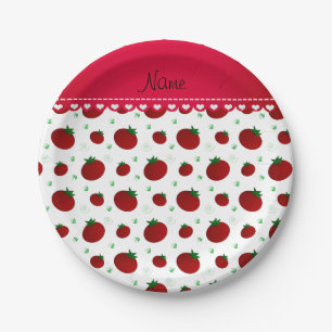 Personalized name white red tomatoes paper plates