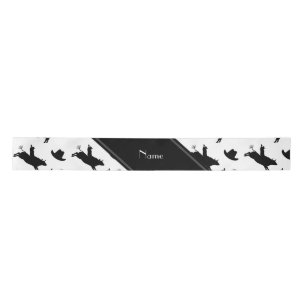 Personalized name white rodeo bull riding pattern satin ribbon