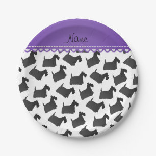 Personalized name white scottish terrier dogs paper plates