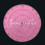 Personalized Name White Script On Pink  Dart Board<br><div class="desc">Personalized Name White Script On Pink Dart Board</div>