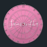 Personalized Name White Script On Pink  Dart Board<br><div class="desc">Personalized Name White Script On Pink Dart Board</div>