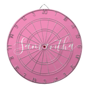 Personalized Name White Script On Pink  Dart Board
