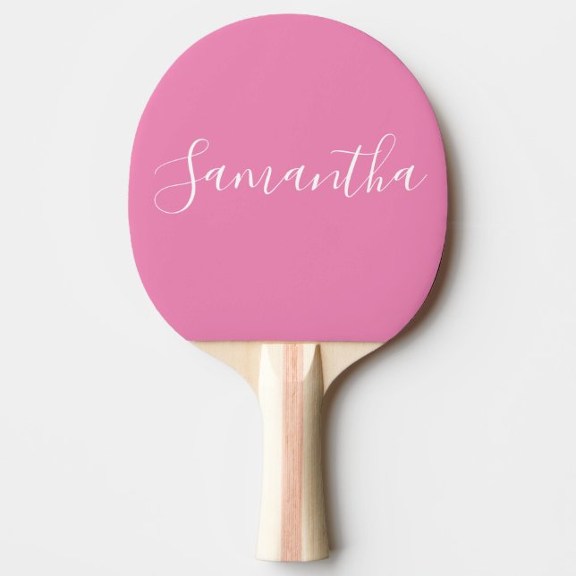 Personalized Name White Script On Pink Ping Pong Paddle (Front)