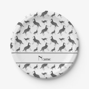 Personalized name white siberian husky dogs paper plates