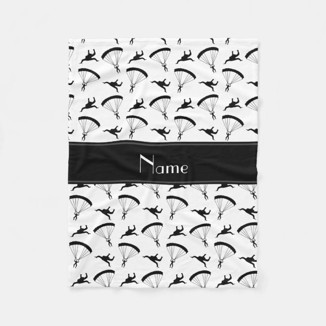 Personalized name white skydiving pattern fleece blanket (Front)