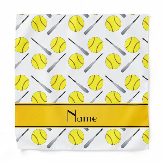 Personalized name white softball pattern bandana (Front)