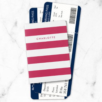 Personalized Name White Stripes And Editable Color Passport Holder by Rosewood_and_Citrus at Zazzle