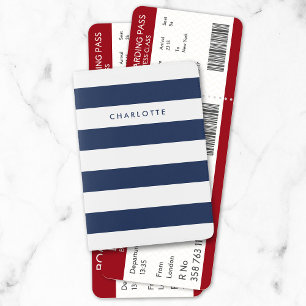 Personalized Name White Stripes and Editable Color Passport Holder