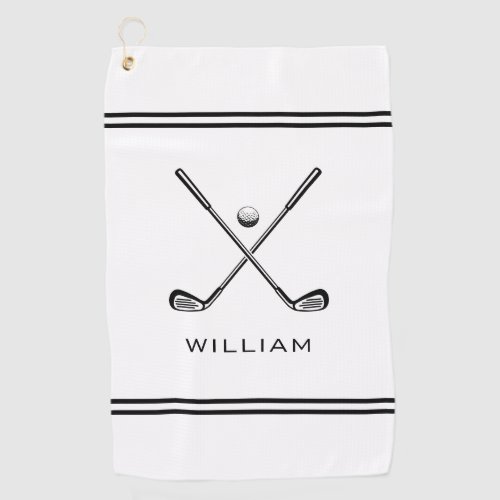 Personalized Name White Stripes Stylish Golf Towel