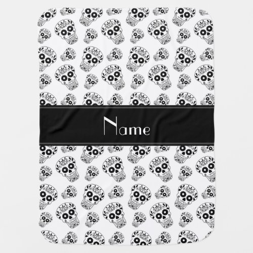 Personalized name white sugar skulls receiving blanket