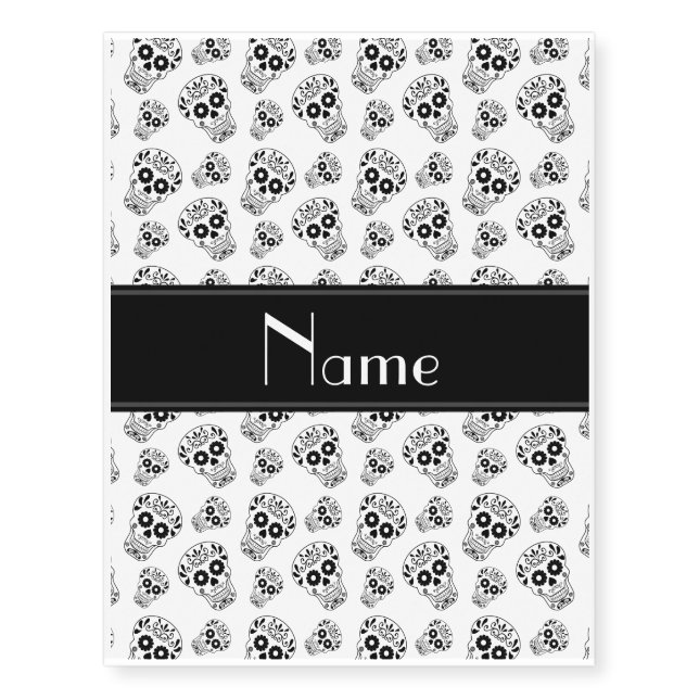 Personalized name white sugar skulls temporary tattoos (Front)