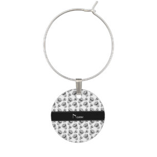 Personalized name white sugar skulls wine charm