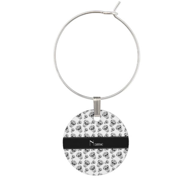 Personalized name white sugar skulls wine charm (Front)